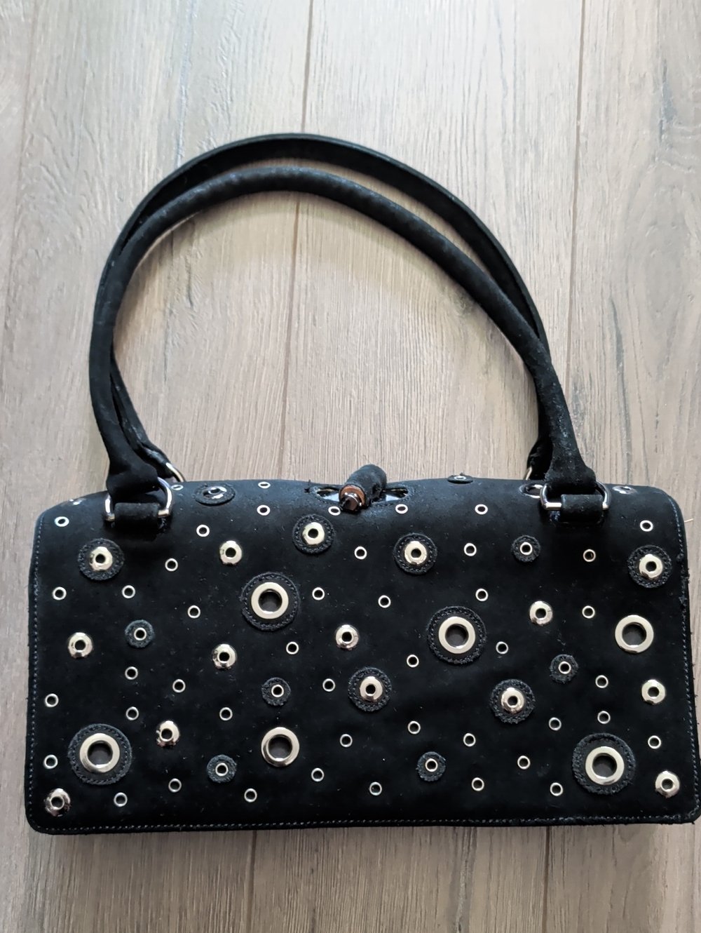Black Grommet Suede Shoulder Bag